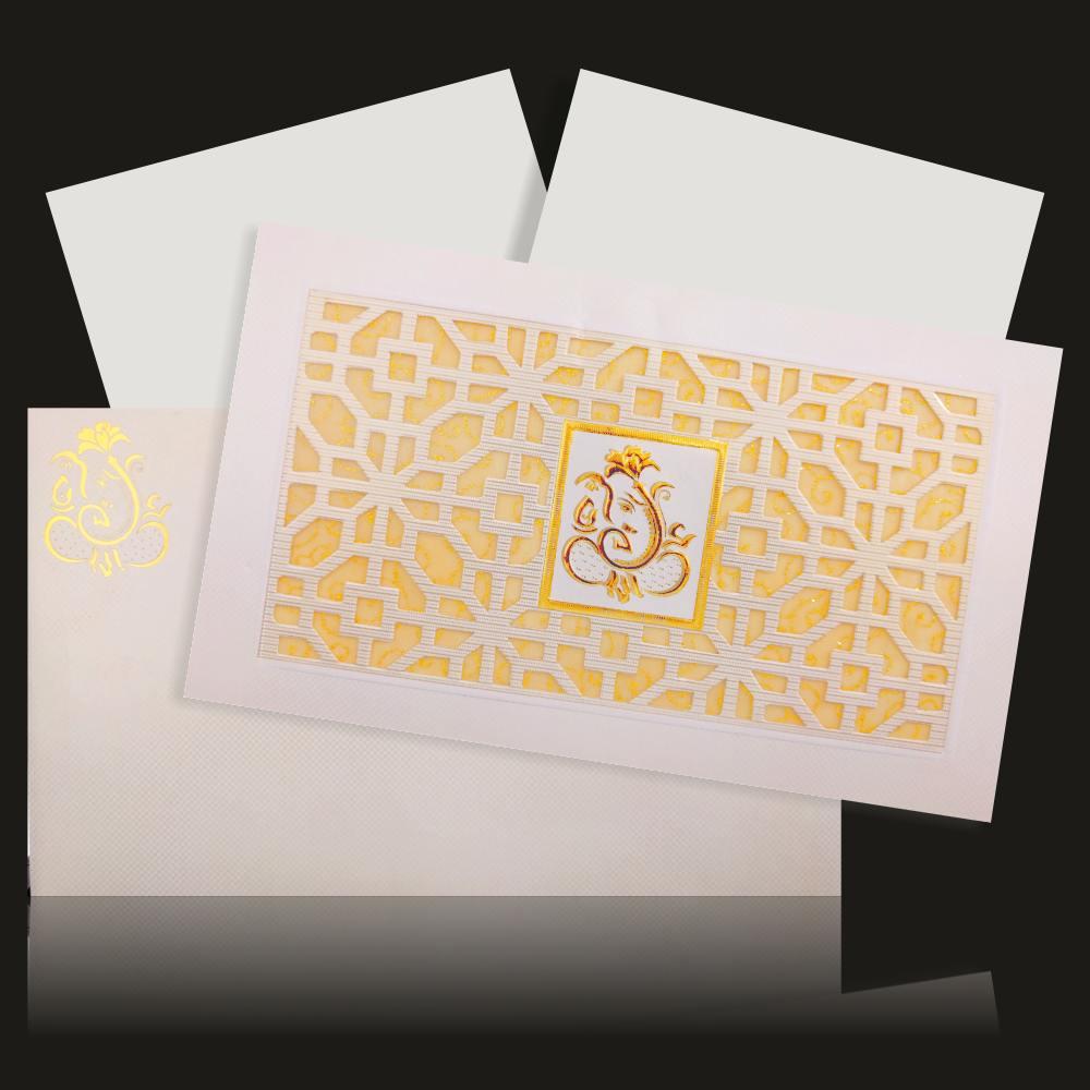 Gorgeous Gold Wolly Ganesha Laser Cut Wedding Card - KNK30610-0